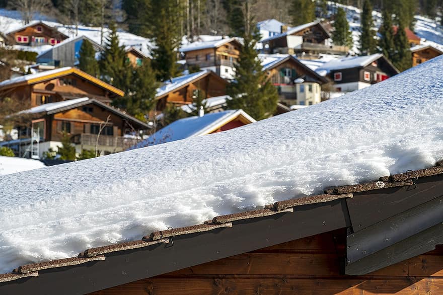 tető, hó, Alpok, téli, Brunni Schwyz kanton, faipari, jég, évszak, háttérrel, építészet, épület külső