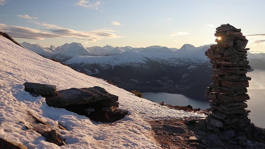 kalnai, sniegas, šalta, žiemą, snieguotas, lauke, vaizdingas, Norvegijoje, skandinavija