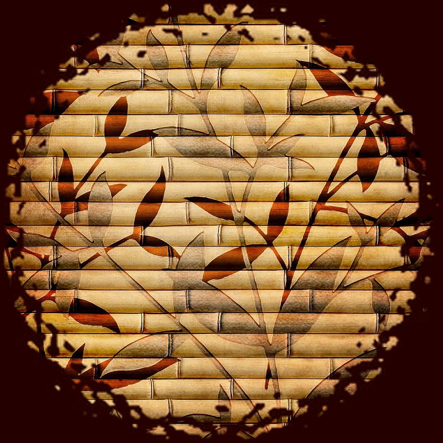 листа, бамбук, кръг, кадър, граница, есен, модел, фонове, абстрактен, листо, илюстрация