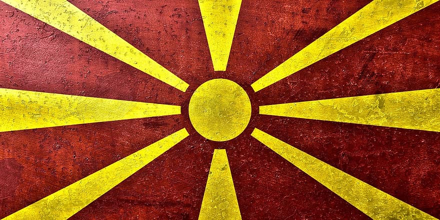 macedonia, bandera, banner, país, República, de, textura, geografia, internacional, metall, signe