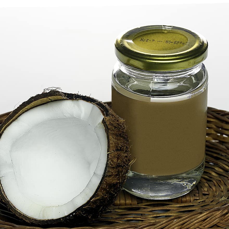 кокосовое масло, девственное кокосовое масло, растительное масло, свежесть, крупный план, фрукты, питание, один объект, кокос, здоровое питание, стакан