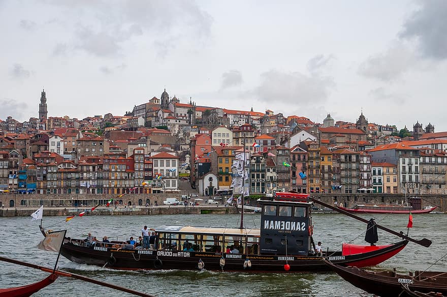 лодка, река, град, Порто, корабче, транспорт, пътуване, сгради, древен град, исторически, градски
