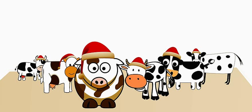Christmas, Cows, Caricature, Joke, Irony, Holidays, Greetings, Easter Bunny, Hoax, Funny, Sympathetic