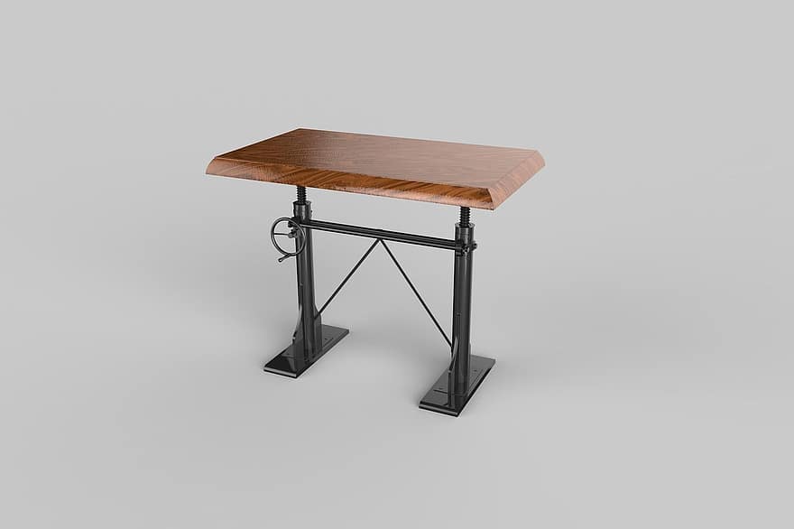 stůl, design, lavice, počítač, nastavitelný, dřevo, kov, retro, průmyslový, Šedý počítač, šedý notebook