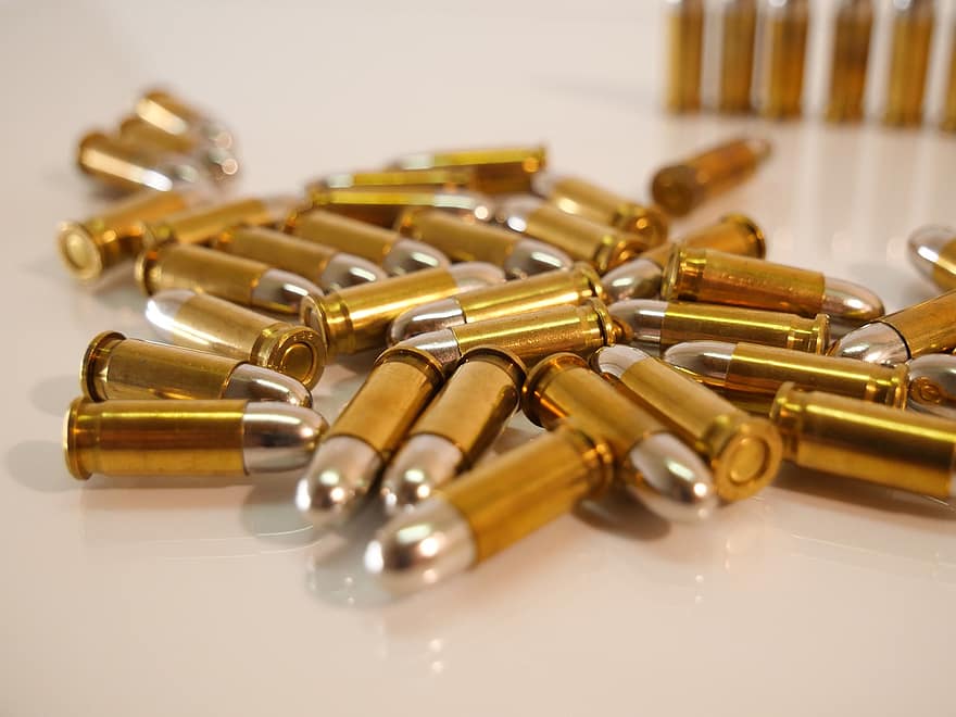 balas, munição, metal, arma, arma de fogo, cartucho, pistola, ouro