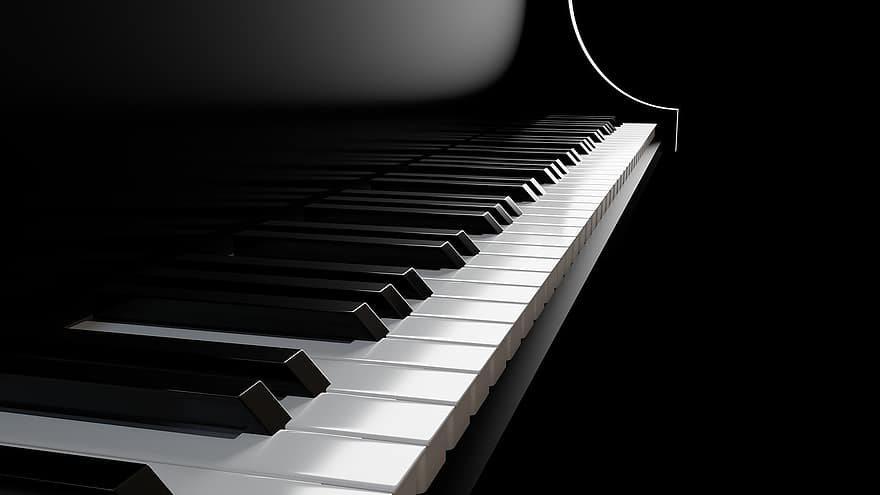 เปียโน, กุญแจ, เพลง, ตราสาร, สีดำ, 3d