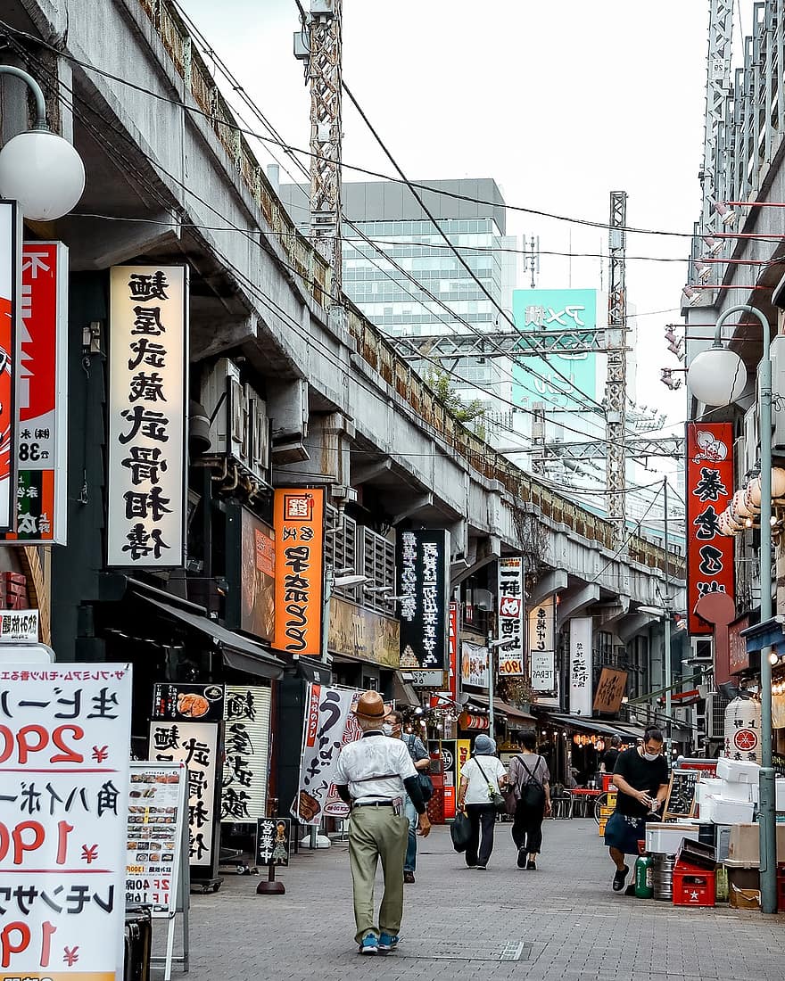 katu, ihmiset, kauppoja, varastot, laitokset, Metro rautatie, kouluttaa, Tokio, Japani
