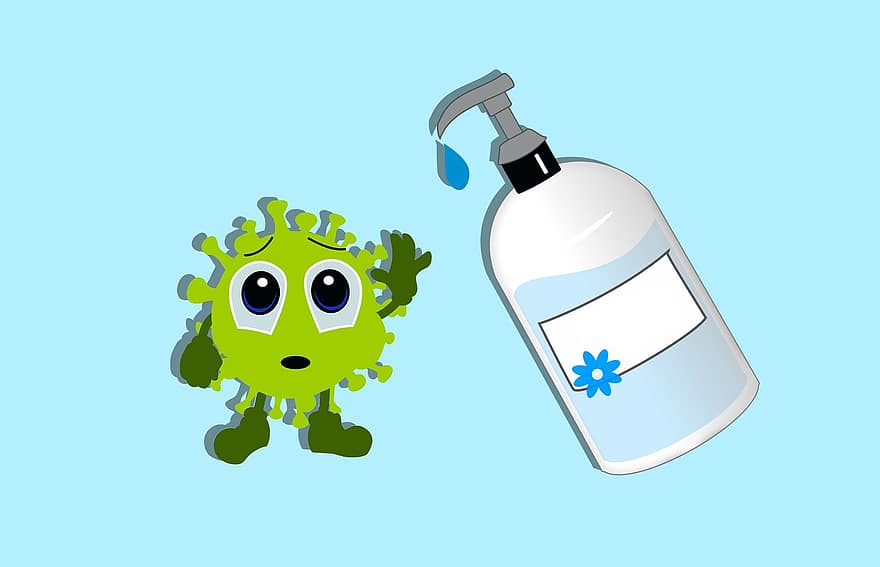 coronavirus, virus, désinfectant, lavage, main, hygiène, infection, la lessive, de l'alcool, gel, une analyse
