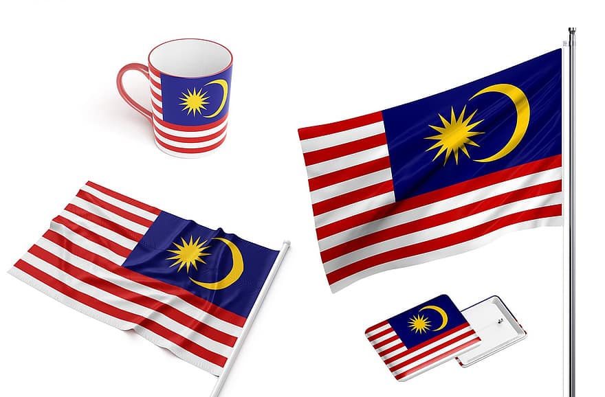 malajsie, země, vlajka, pohár, národní, identita, design