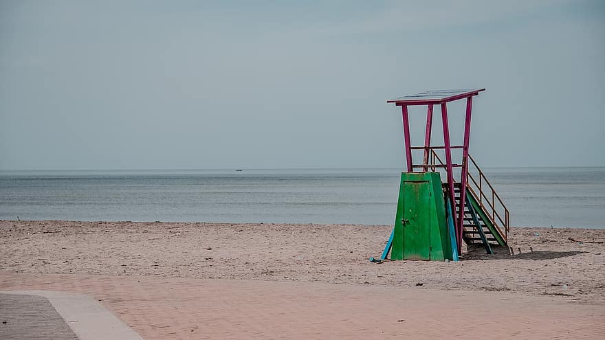 Beach, Colombia, Lifeguard Tower, Sea, Landscape, Coast