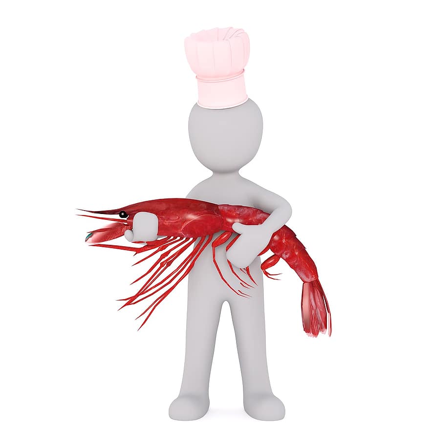 biały samiec, 3d mężczyzna, odosobniony, 3d, Model, Model 3D, gotowanie, ryba, Homar, owoce morza, świeży