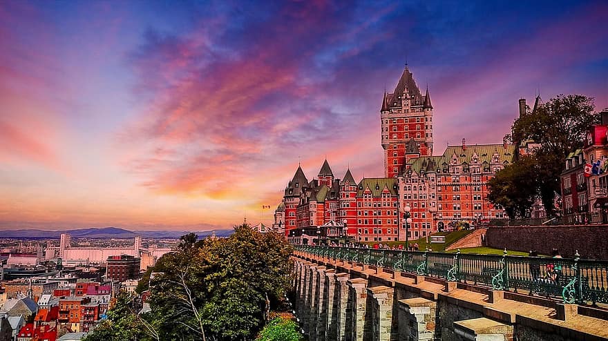 château frontenac, Québec, tramonto, viaggio