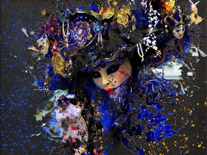 maska, carnaval, žena, umění, abstraktní, vodové barvy, vinobraní, Příroda, umělecký, design, akvarel