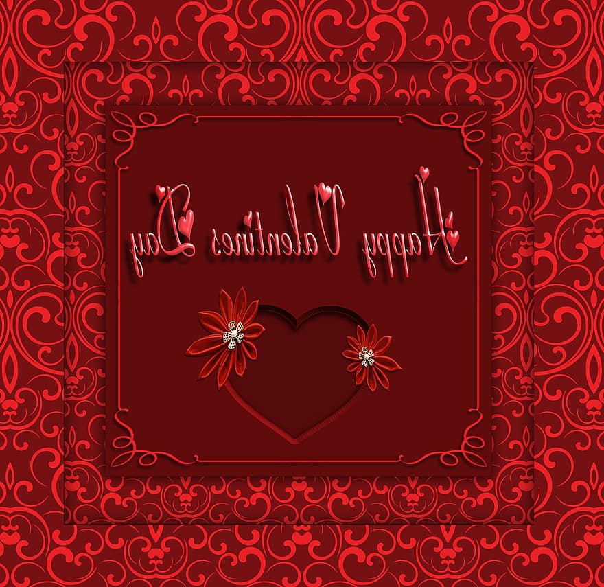 tarjeta, Feliz día de San Valentín, amor, fondo rojo, corazón, celebracion