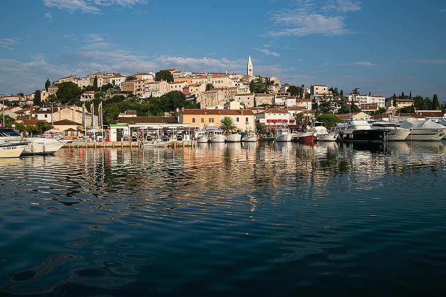 Vrsar, mare, Croaţia, stațiune, Istriei, navă nautică, apă, vară, iaht, litoral, călătorie