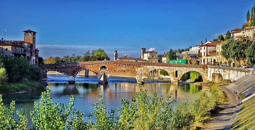 πέτρινη γέφυρα, verona, ποτάμι, γέφυρα, πόλη