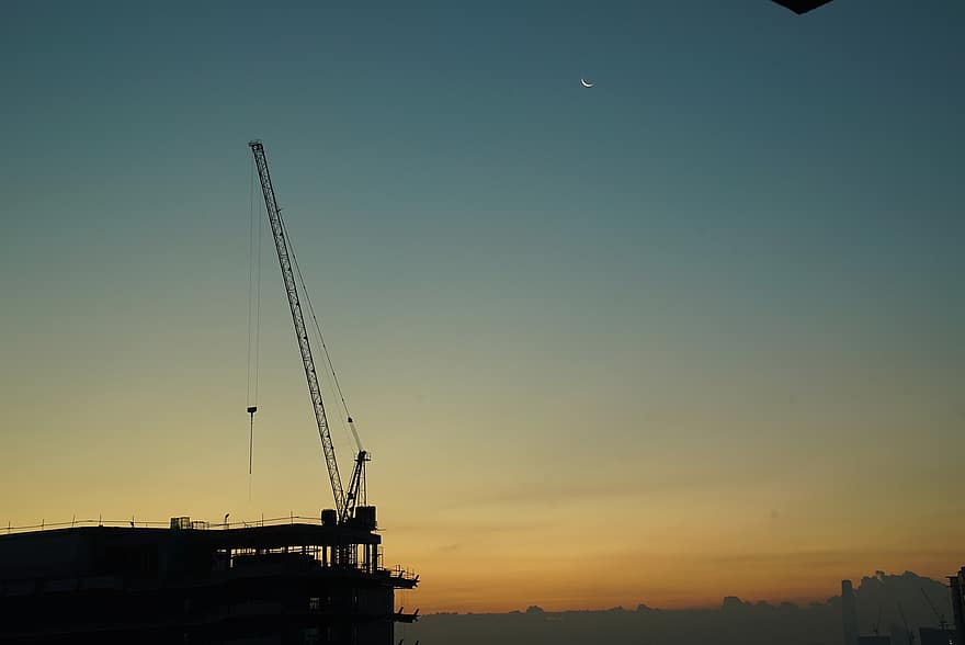Construction Site, Sunset, Twilight, Dawn