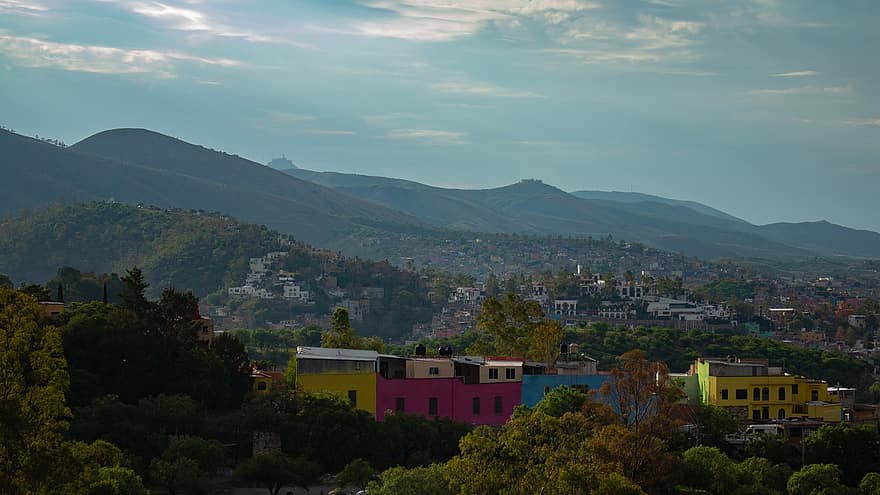wzgórze, miasto, wioska, guanajuato, Meksyk