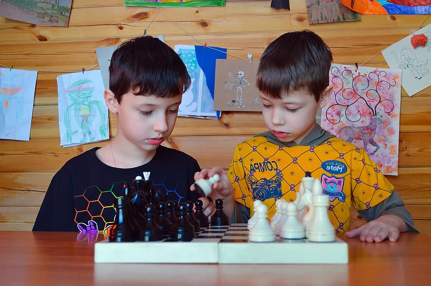 Boys, Chess, Play, Kids, Children, Young, Childhood, Board Game, Game, Friends, Family