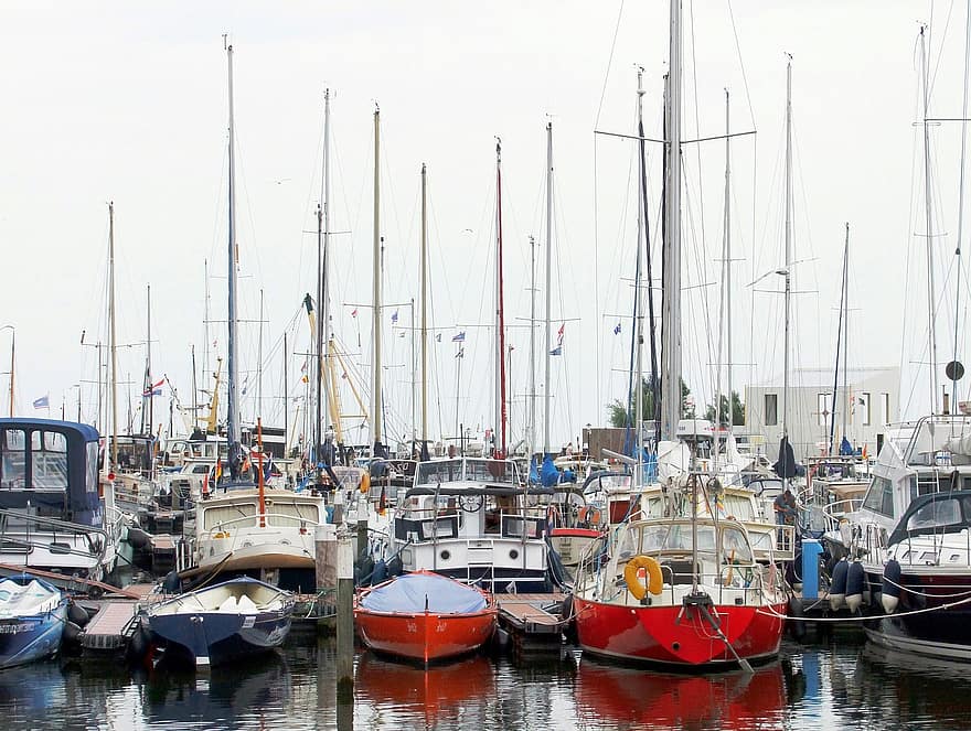 veleros, barcos, Puerto, frente al mar, urk, Países Bajos, Deportes acuáticos, Hobby
