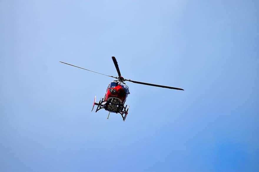 хеликоптер, полет, небе, Хеликоптер за спасителен полет, спешен случай, спасяване, търсене и спасяване, перка, авиация, летене, червен хеликоптер