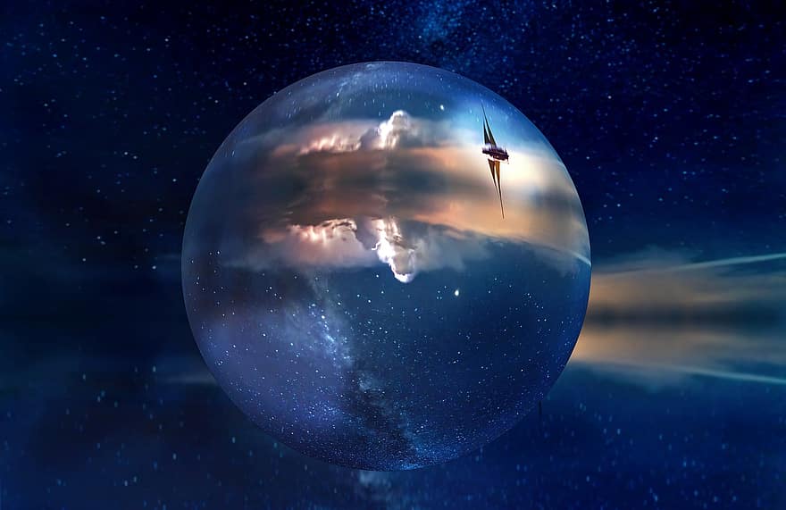 lentile cu bile, noapte, cer, minge, sticlă, obiectiv, cu laser, reflecţie, rundă, ocean, transparent