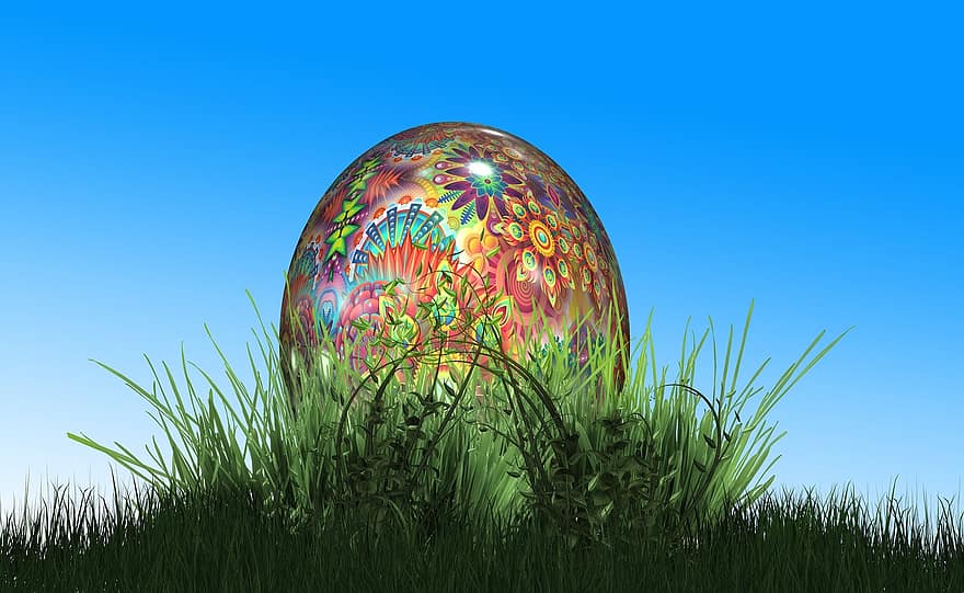 Великдень, яйце, Пасхальне яйце, квіти, весна, трави, халме, травинки, Рослина, фіолетовий, колір