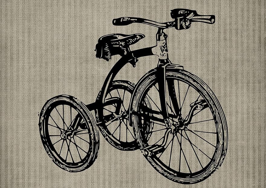 trehjulet cykel, børn, cykel, årgang, baggrund, gammel, sjovt, ung, barn, transportmidler, antik