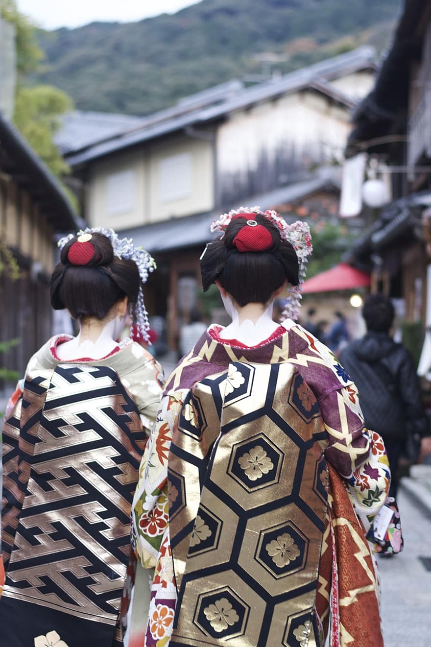 kvinner, kimono, geisha