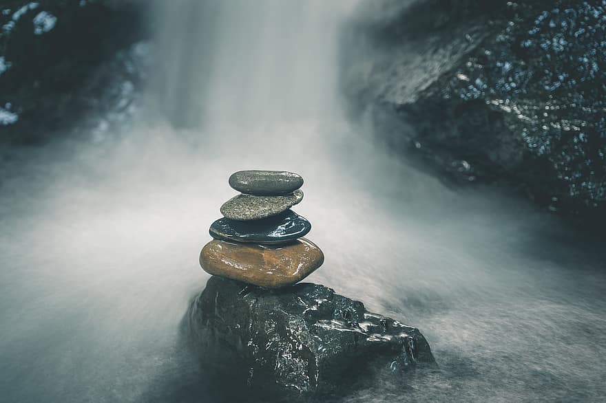 stenen, watervallen, balans, rots in evenwicht brengen, stack, stenen in evenwicht brengen, rots stapelen, stenen stapelen, stenen stapel