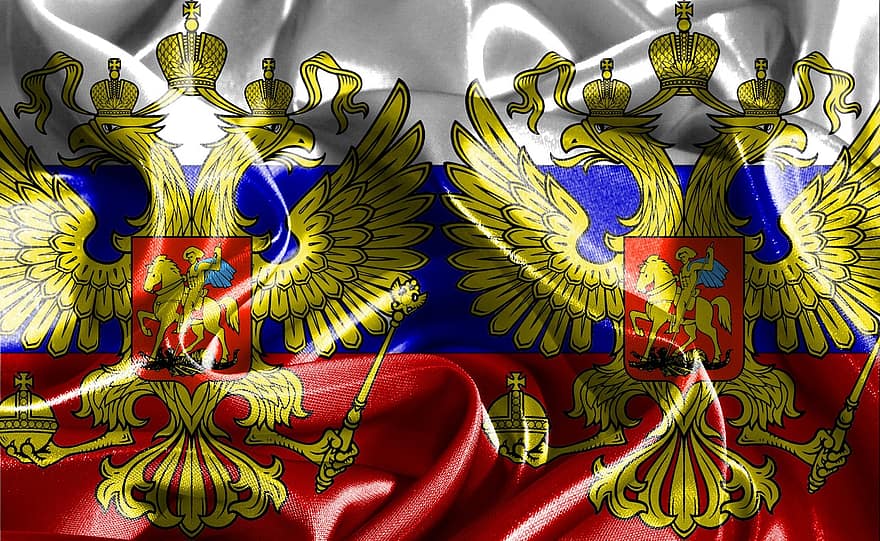 russisk flagg, russisk våpenskjold, Russisk keiserørn, keiserlige ørn, flagg, Russlands flagg