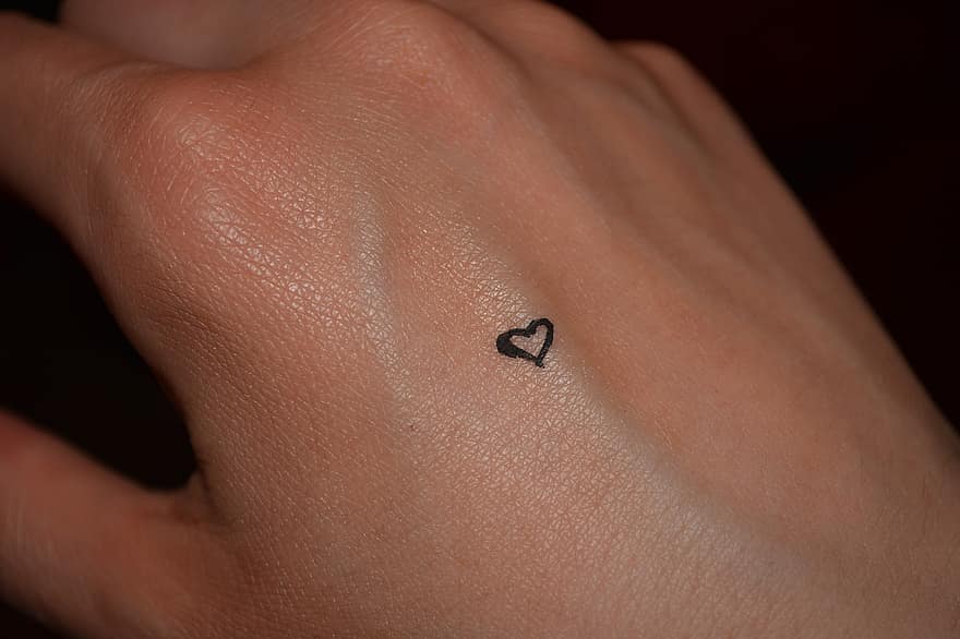hart-, hand-, tatoeëren, tekening, symbool, liefde, macro