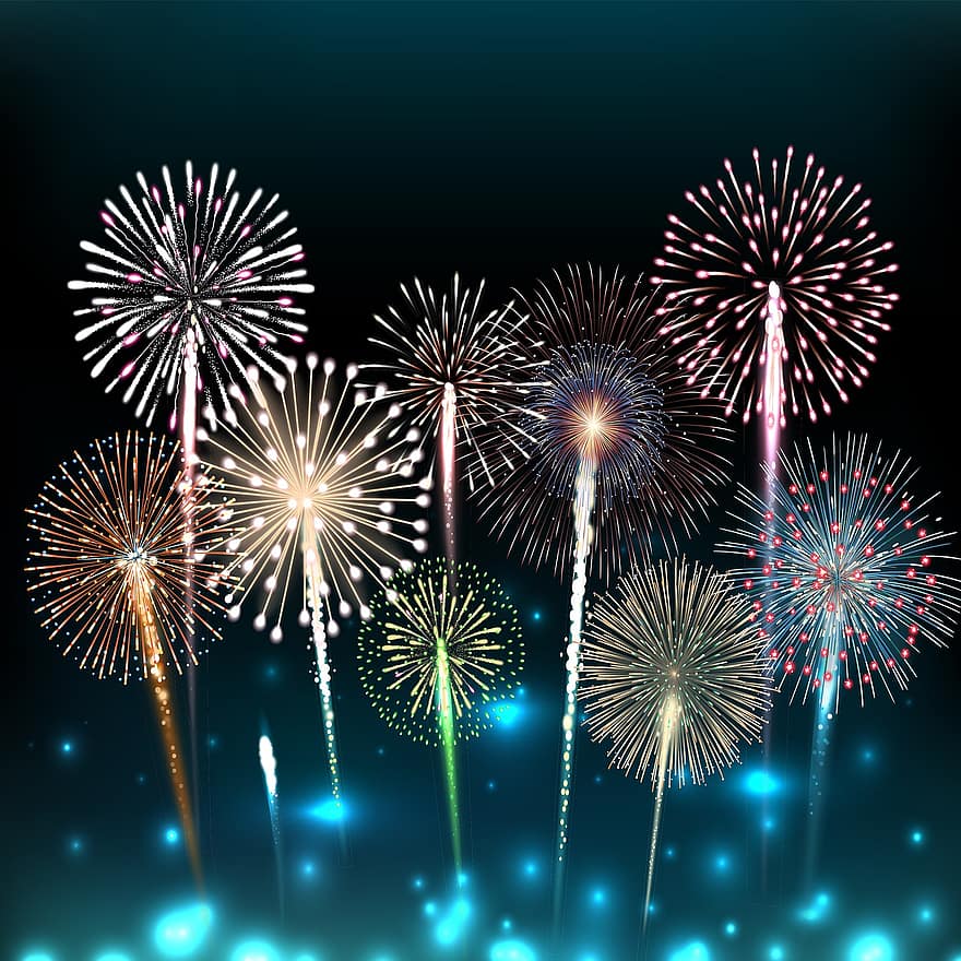 focs artificials, petards, bon any nou, 2020, càrrega, celebració, curs, feliç, Nadal, disseny, nou