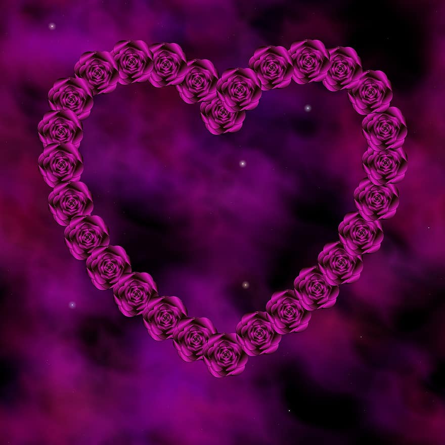 ローズ、ピンク、花、星、輝き、紫の、煙、霧、バレンタイン、ロマンチック、愛