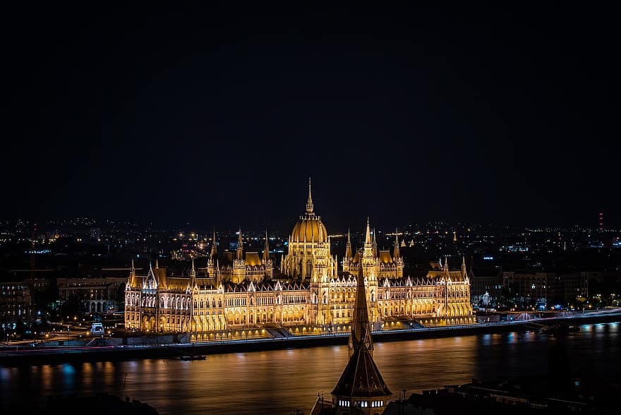 río, edificio, parlamento, ciudad, noche, arquitectura, iluminación, agua, panorama, punto de referencia