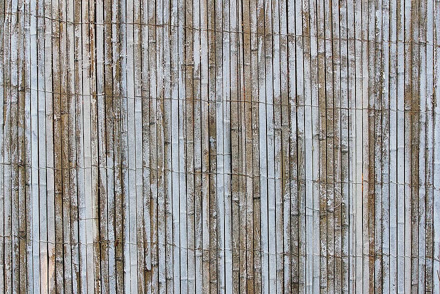 bambus, hegn, gammel, paneler, træ, forvitret, baggrund, struktur, mønster, rustik, snavset
