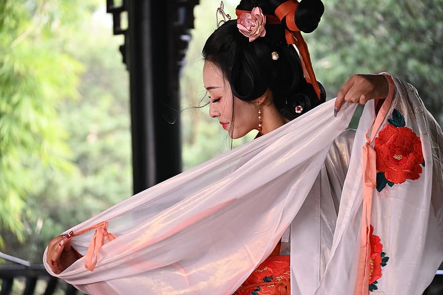 vrouw, Hanfu, dans, haaraccessoires, traditioneel, cultuur, Chinese, kostuum, meisje