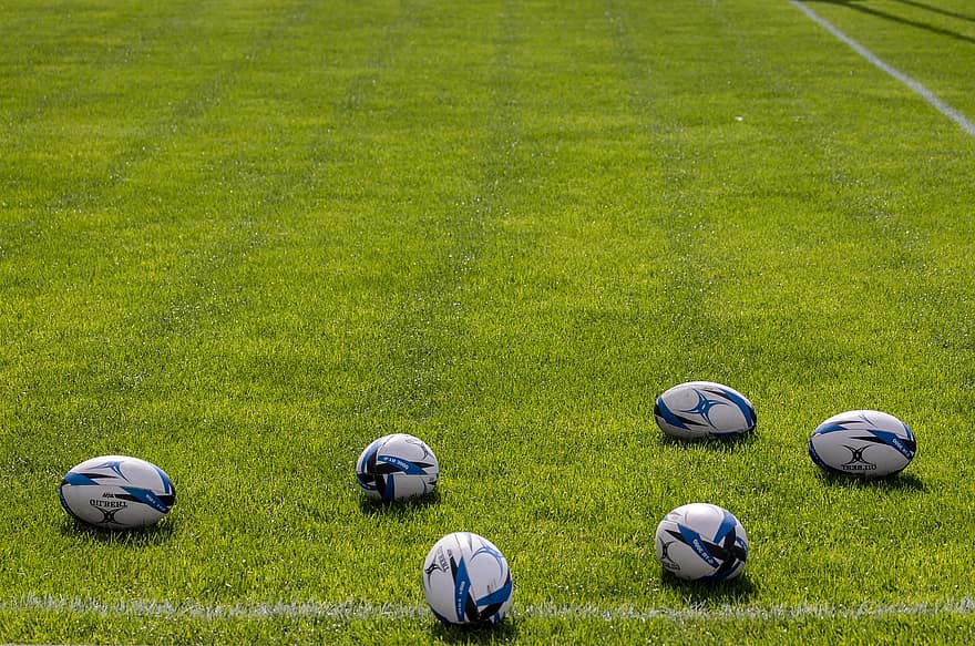 Rugbybollar, rugby, sport, Bollar På Gräs, grön