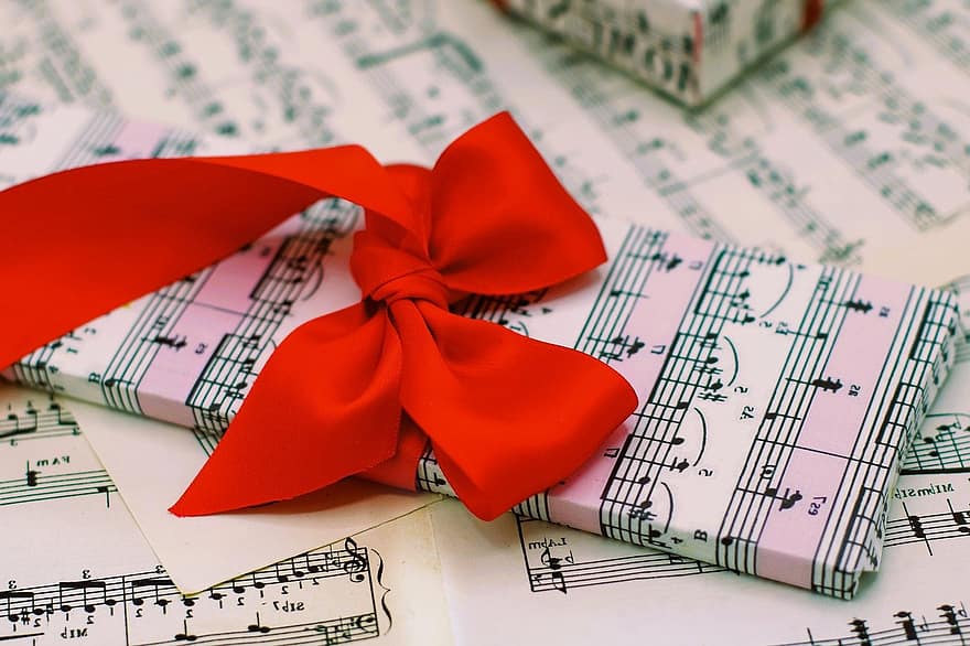 amor, música, regalo, presente, partitura, día de San Valentín, de cerca, papel, antecedentes, nota musical, decoración