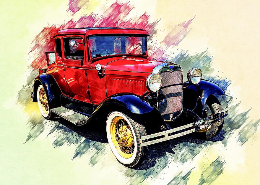vintage auto, antiek, oud, retro, auto-, vervoer, voertuig, glimmend, ontwerp, Amerikaans, rijden