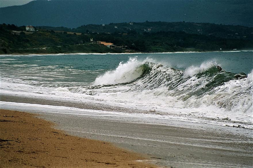 Пляжний, хвилі, море, океану, берег, відпустка, серфінг, бурхливий, хвиля, води, узбережжя