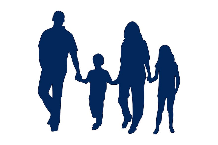 Family, Walking, Silhouette, Child, Together, People, Father, Daughter, Parent, Son, Woman