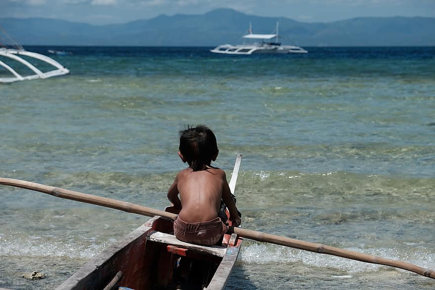 フィリピン人、海、ビーチ、ボート