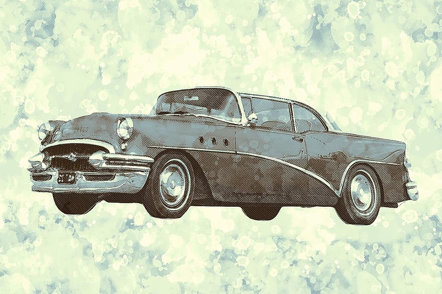 Buick, Antique Car, Old Car, Vehicle, Automobile, Poster, Background, Postcard, Trip, Road