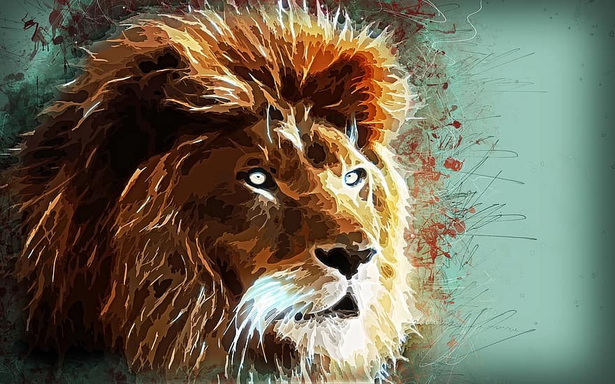 sư tử, thú vật, động vật có vú, động vật ăn thịt, bờm, lý lịch, bức vẽ