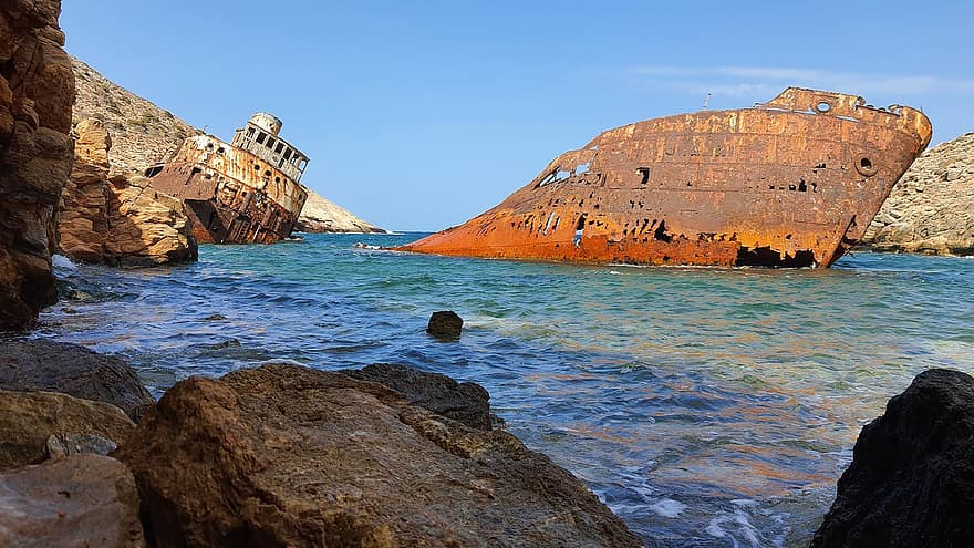 Wreck, Boat, Sea, Greece, Shipwreck, Ocean, Island, Nature, Travel, Exploration, coastline