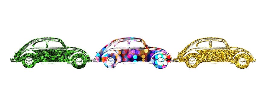 bil, bille, fargerik, glitter, silhouette, auto, automotive, kjøretøy, oldtimer, gammel, klassiker