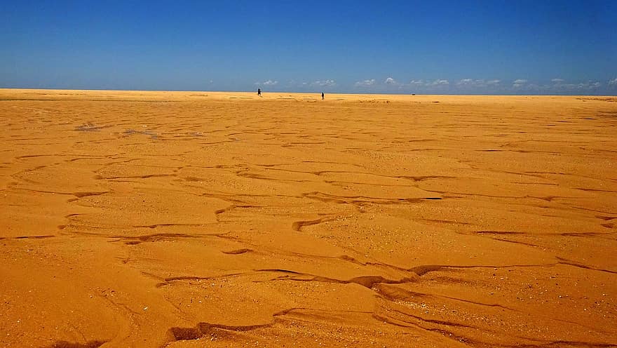 砂漠、砂、ドライ、海、夏、風景、青、砂丘、熱、温度、水