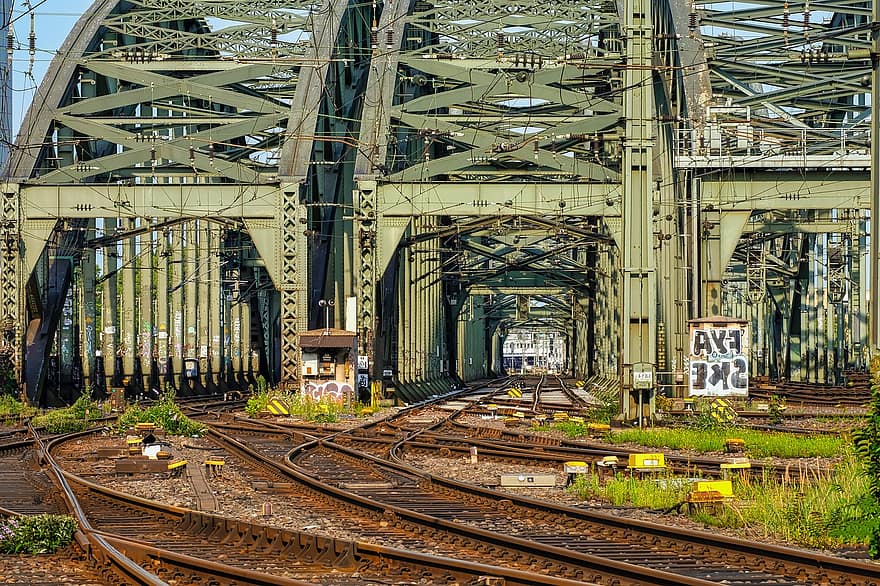 pod, calea ferata, metal, structura, clădire, pod de cale ferata, Podul Hohenzollern, Rheinland, tren, Reper, oraș