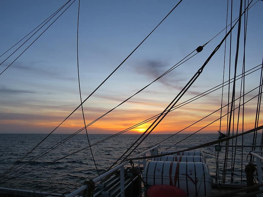 mar, puesta de sol, navegación, idílico, oscuridad